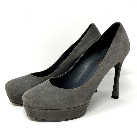 Yves Saint Laurent Grey Suede Gisele Platform Heels 37/US 7 - Picture 1 of 11